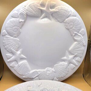 Home Casual Dinner Plates Shells Embossed Melamine White 11 inch DH885